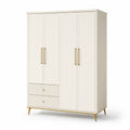 Armoire en bois et métal beige à 3 portes et 2 tiroirs