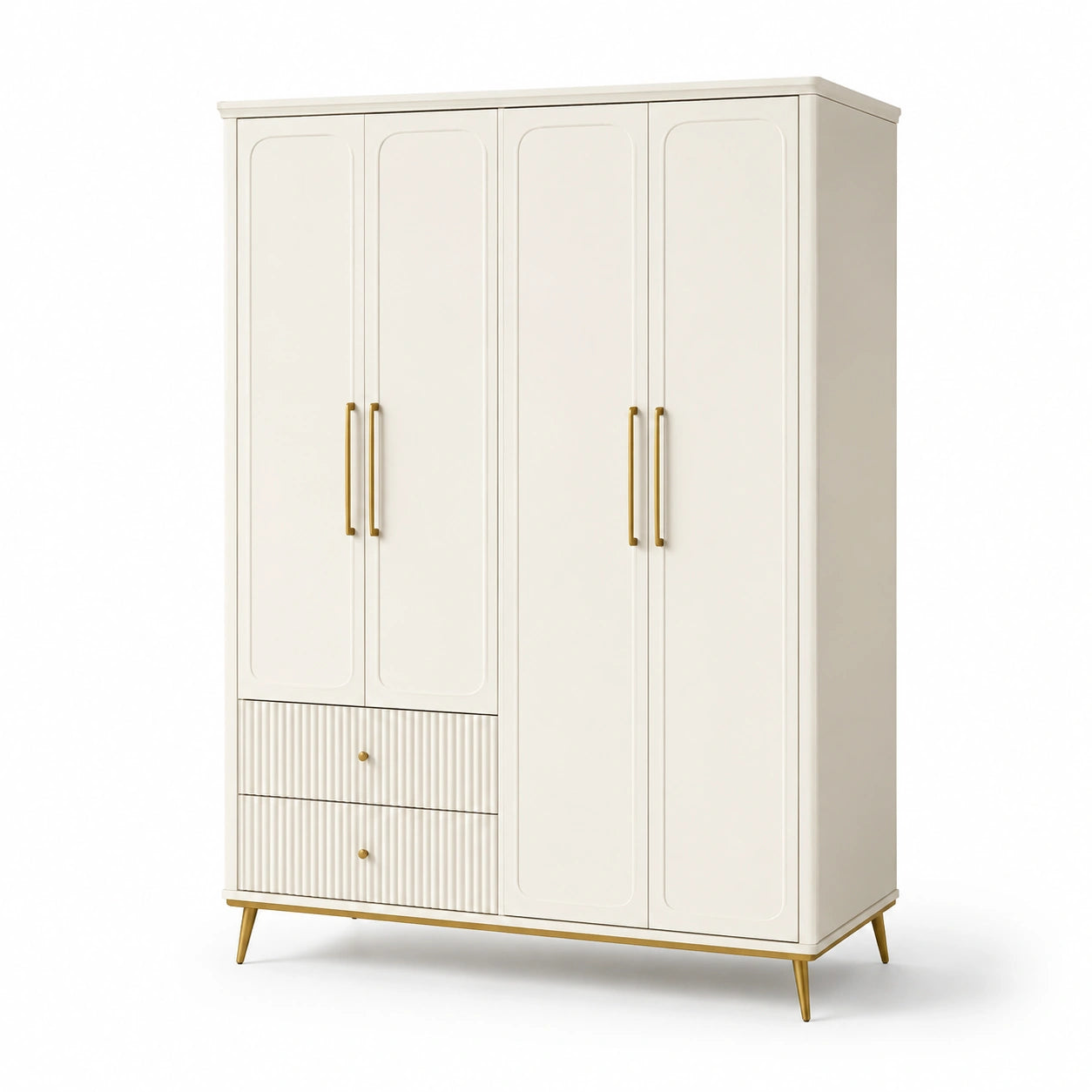 Armoire en bois et métal beige à 3 portes et 2 tiroirs