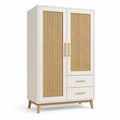 Armoire en bois avec portes en rotin naturel et tiroirs