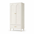 Armoire haute en bois avec portes persiennes et tiroir