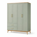 Armoire en bois MDF avec portes battantes et tiroirs, vert sauge