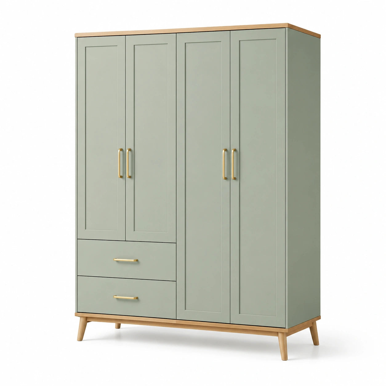 Armoire en bois MDF avec portes battantes et tiroirs, vert sauge
