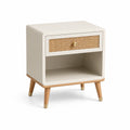 Table de chevet en bois et rotin tissé beige