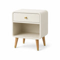Table de chevet en bois et MDF beige avec pieds en bois 60cm x 45cm x 35cm