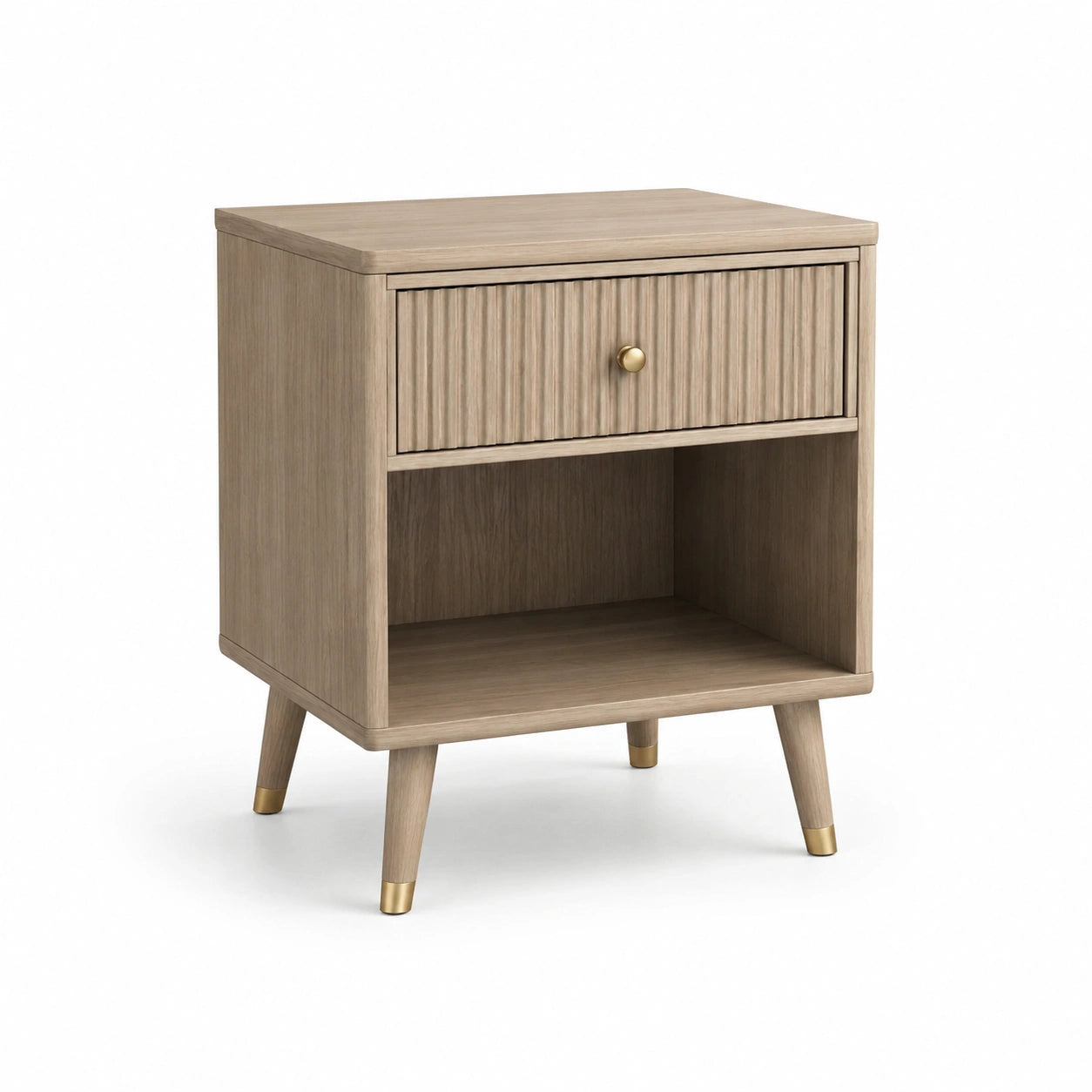 Table de chevet en bois avec tiroir et étagère