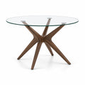 Table ronde en verre et noyer avec plateau de 120 cm