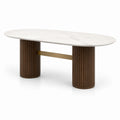 Table à manger ovale en marbre et bois chêne 200x100x75 cm