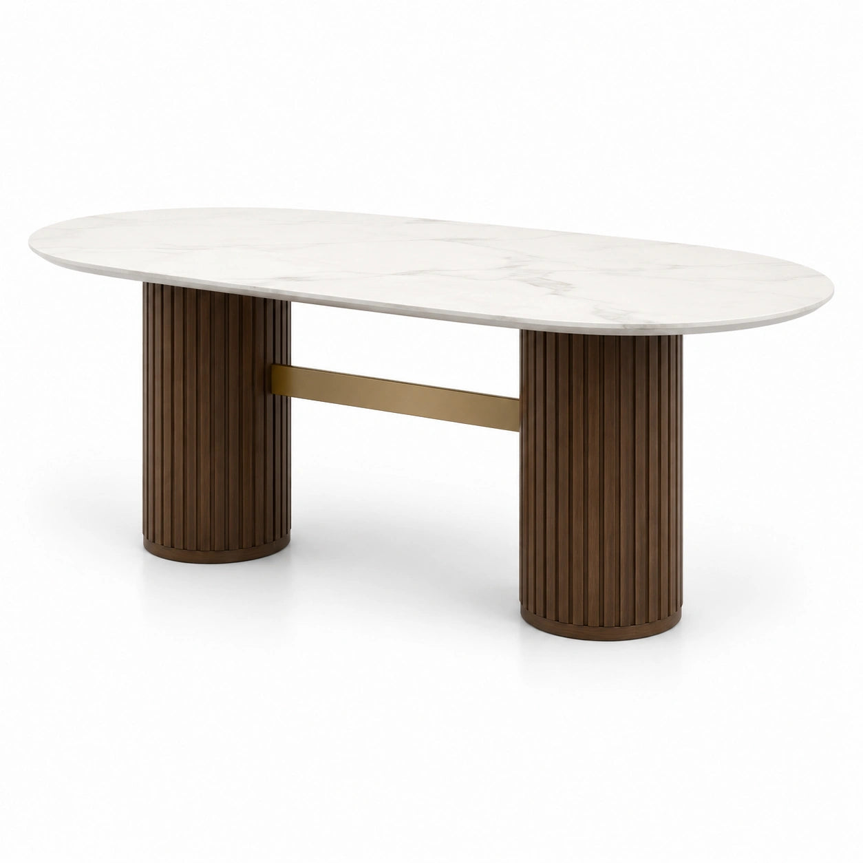 Table à manger ovale en marbre et bois chêne 200x100x75 cm