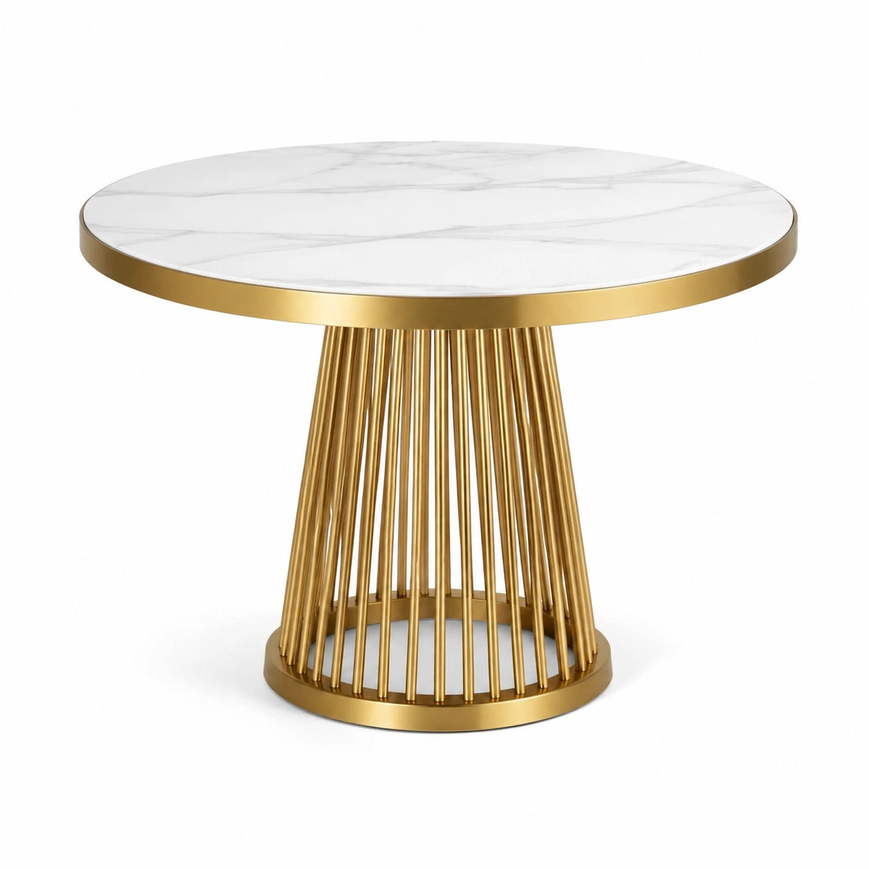 Table ronde en marbre avec pied en métal doré