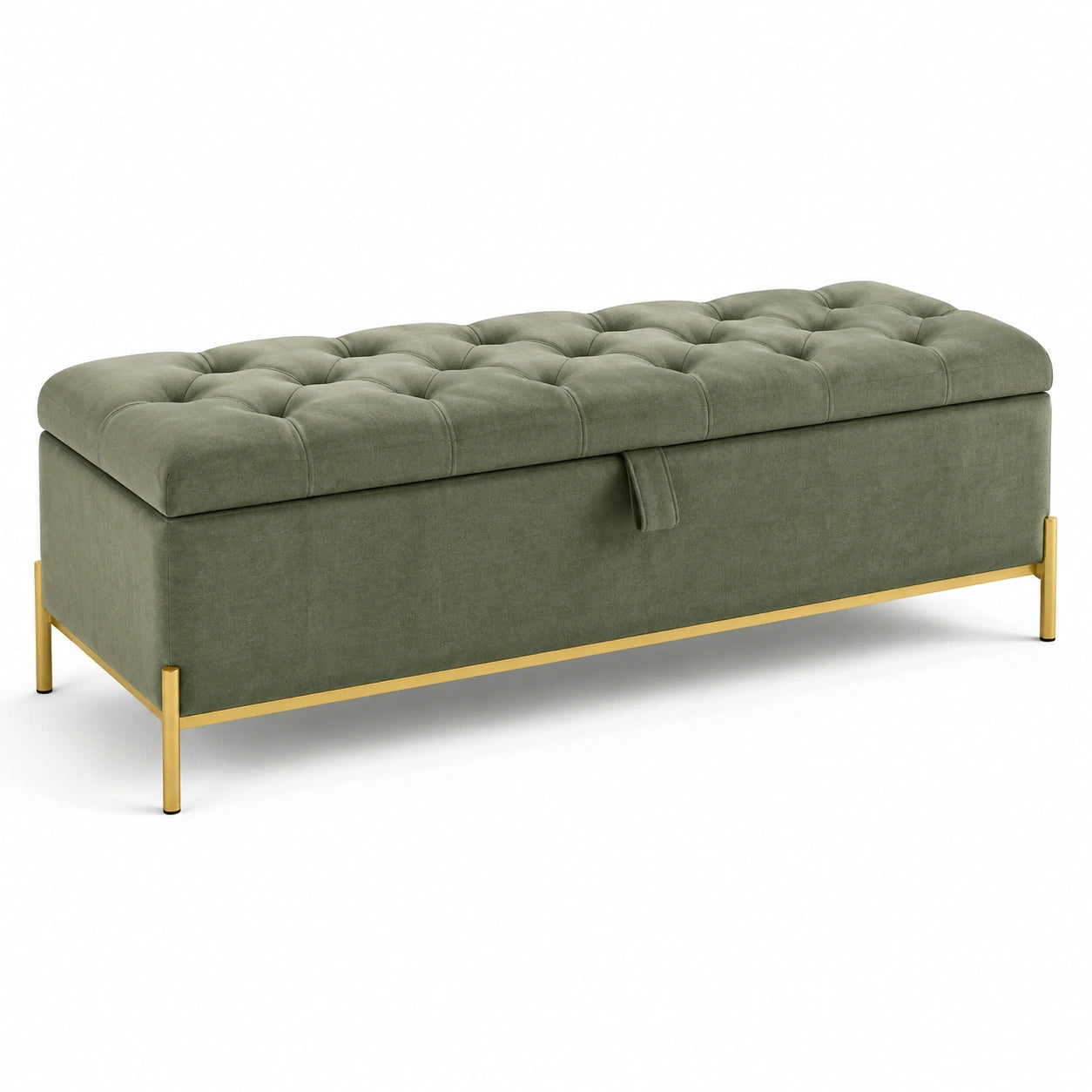 Banc en velours vert avec pieds en métal doré