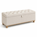 Banc de rangement en tissu avec pieds en chêne