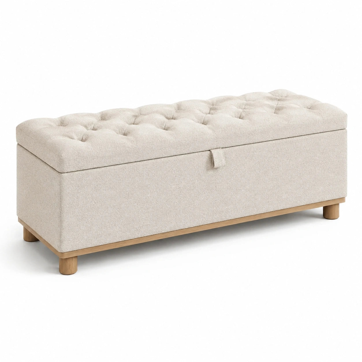 Banc de rangement en tissu avec pieds en chêne