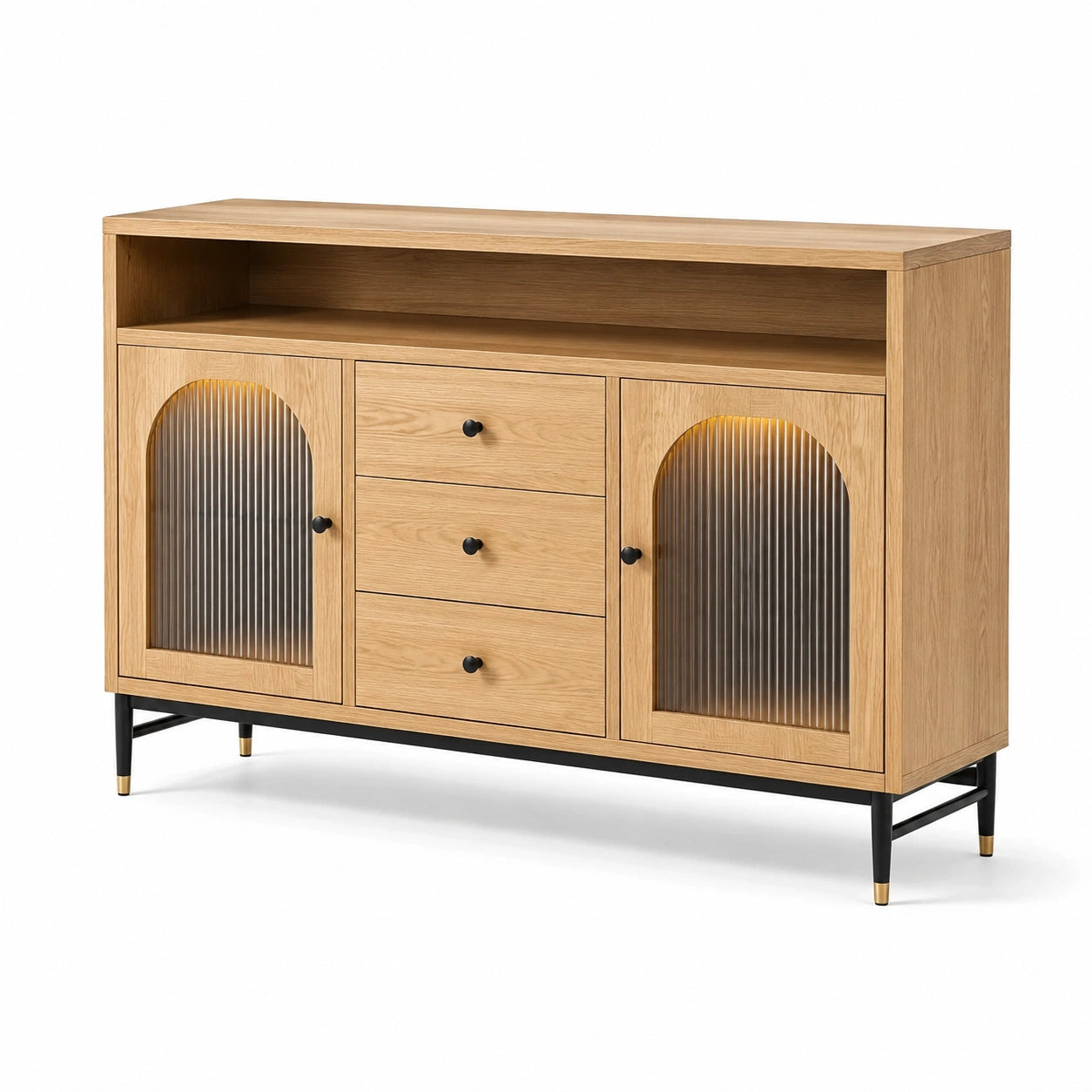 Buffet en bois de chêne avec portes en verre trempé 150x40x90 cm