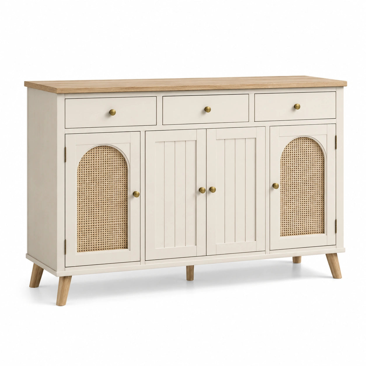 Buffet en bois avec portes cannes et tiroirs