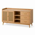 Buffet en bois avec portes en cannage et tiroirs
