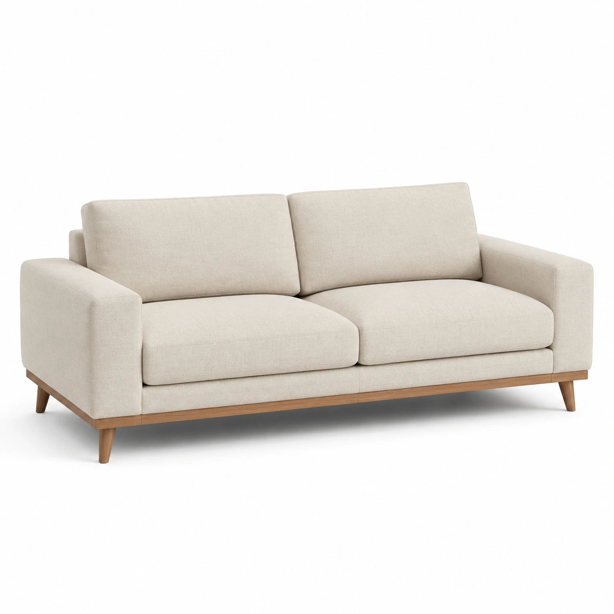 Canapé 3 places en tissu lin beige avec structure en bois massif