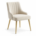Chaise en tissu beige avec pieds en métal doré