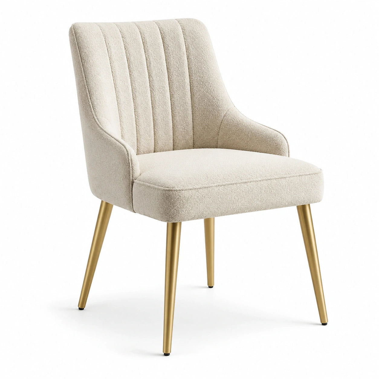 Chaise en tissu beige avec pieds en métal doré
