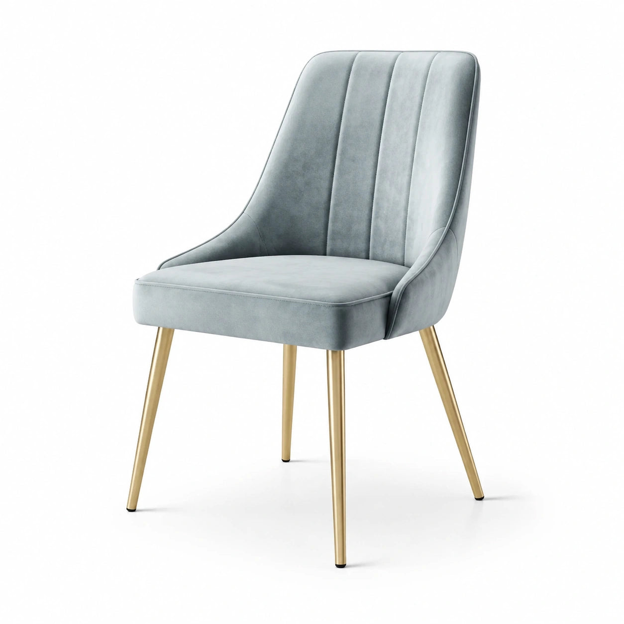 Chaise en velours polyester gris avec pieds en acier doré