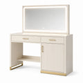 Coiffeuse en Bois avec Miroir LED Beige 2 Tiroirs 1 Porte