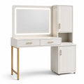 Coiffeuse en bois avec miroir LED et pieds en métal doré