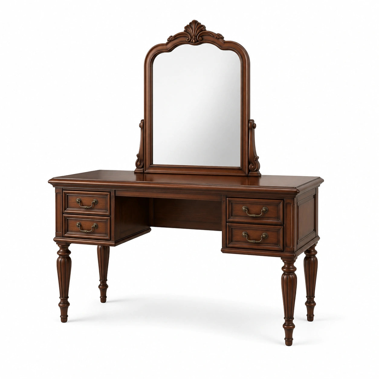 Coiffeuse en bois avec miroir et tiroirs en noyer