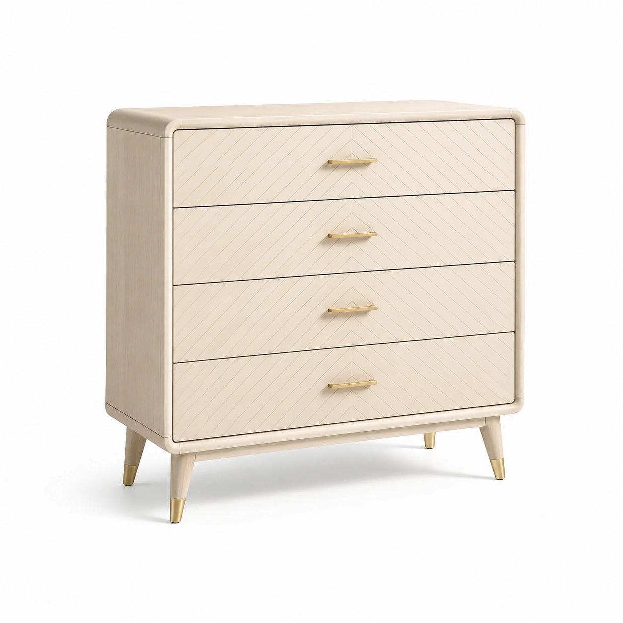 Commode en bois à 4 tiroirs avec poignées en laiton