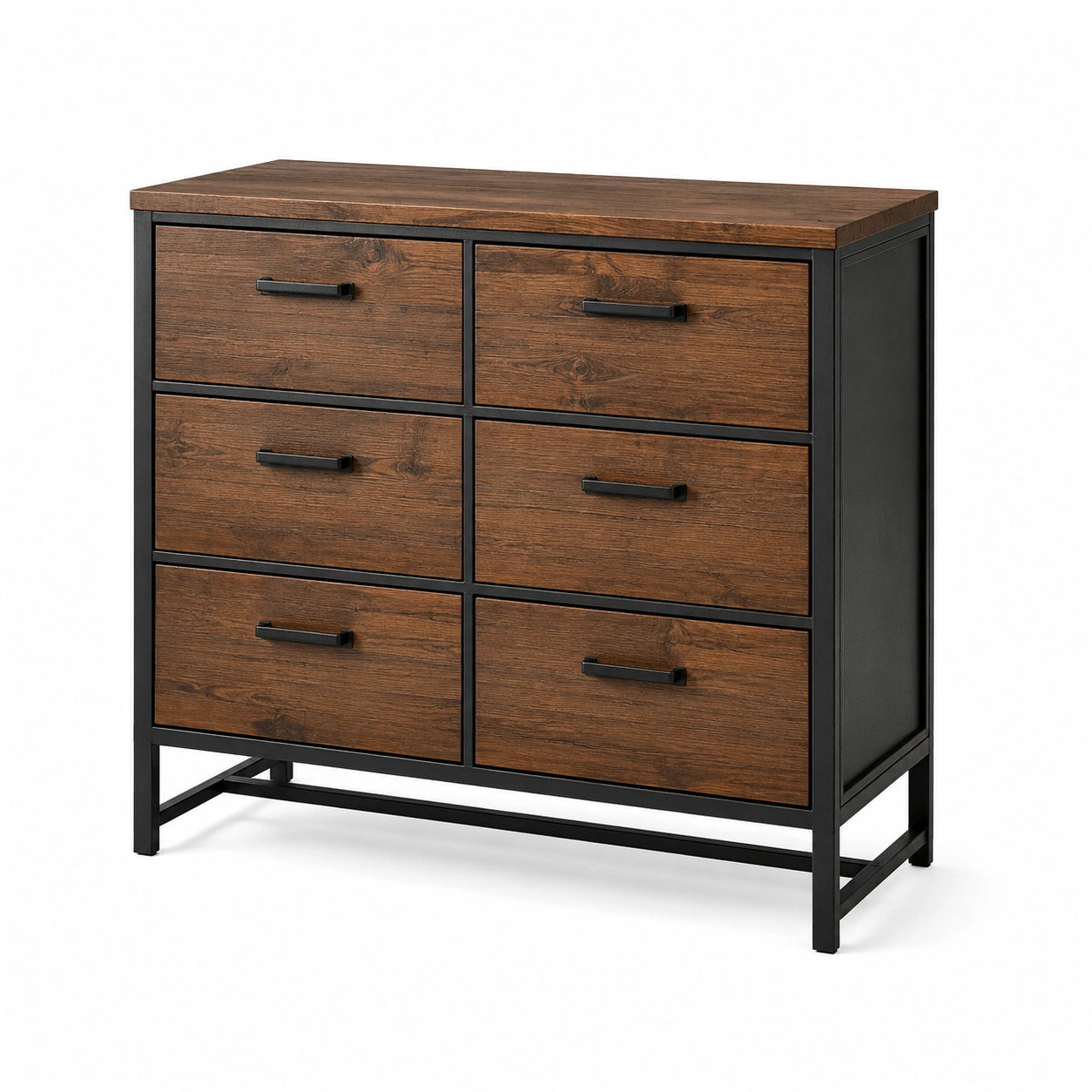 Commode en bois et métal marron et noir avec 6 tiroirs