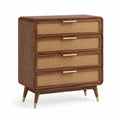 Commode en bois et rotin avec 4 tiroirs