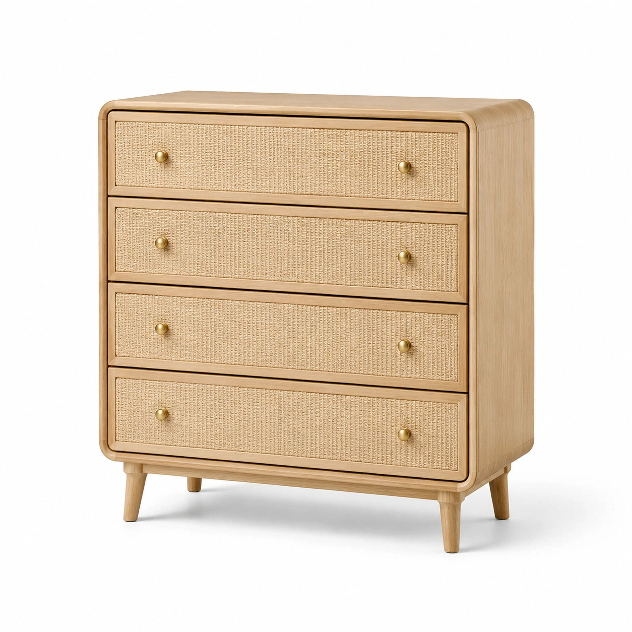 Commode en bois avec 4 tiroirs en canne naturelle