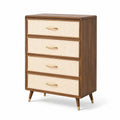 Commode en bois noyer et rotin 4 tiroirs 80x40x105 cm