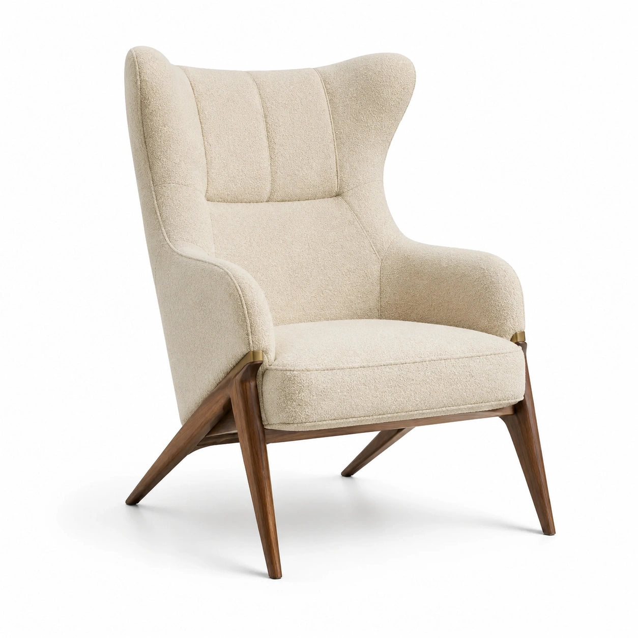 Fauteuil en tissu bouclé beige avec structure en bois