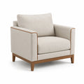 Fauteuil en tissu lin beige avec cadre en bois massif