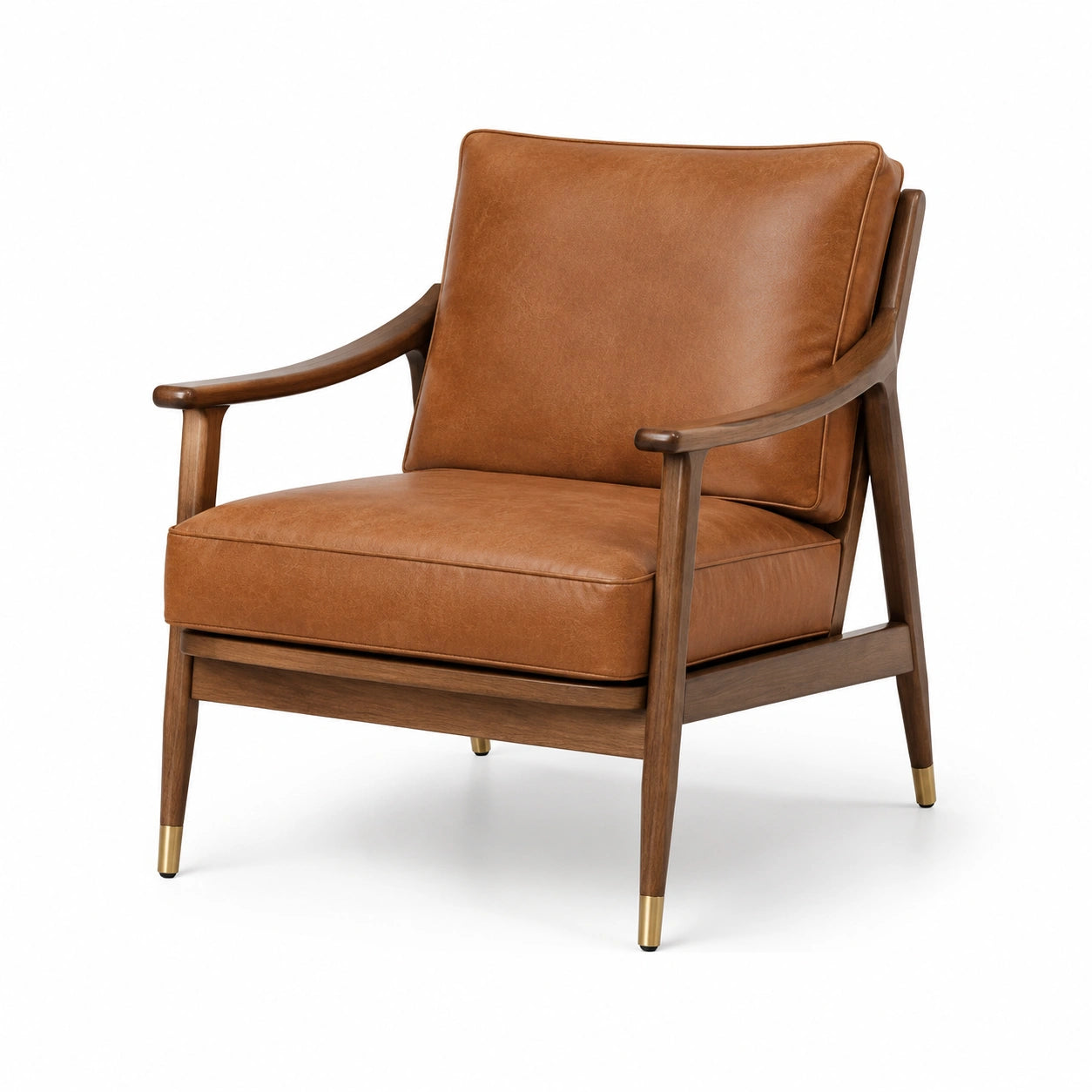 Fauteuil en cuir et bois massif marron