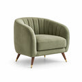 Fauteuil en velours vert avec pieds en bois massif