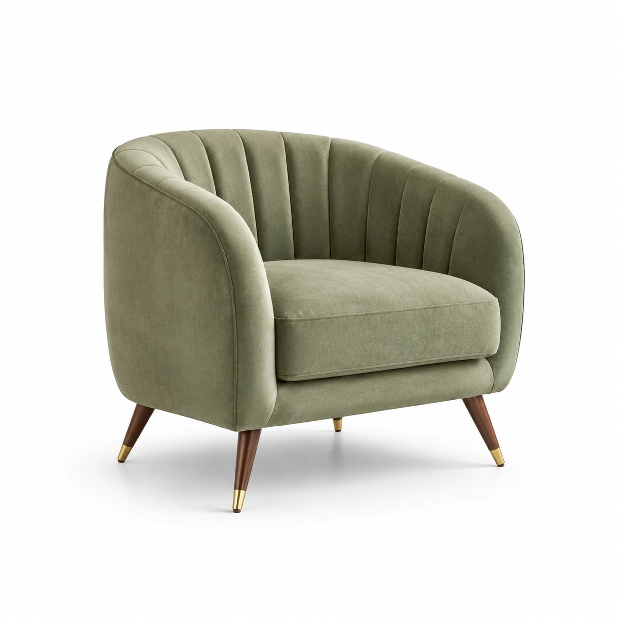 Fauteuil en velours vert avec pieds en bois massif