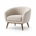 Fauteuil rond en tissu bouclé beige avec pieds en bois