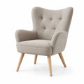 Fauteuil en tissu polyester beige avec pieds en bois de hêtre