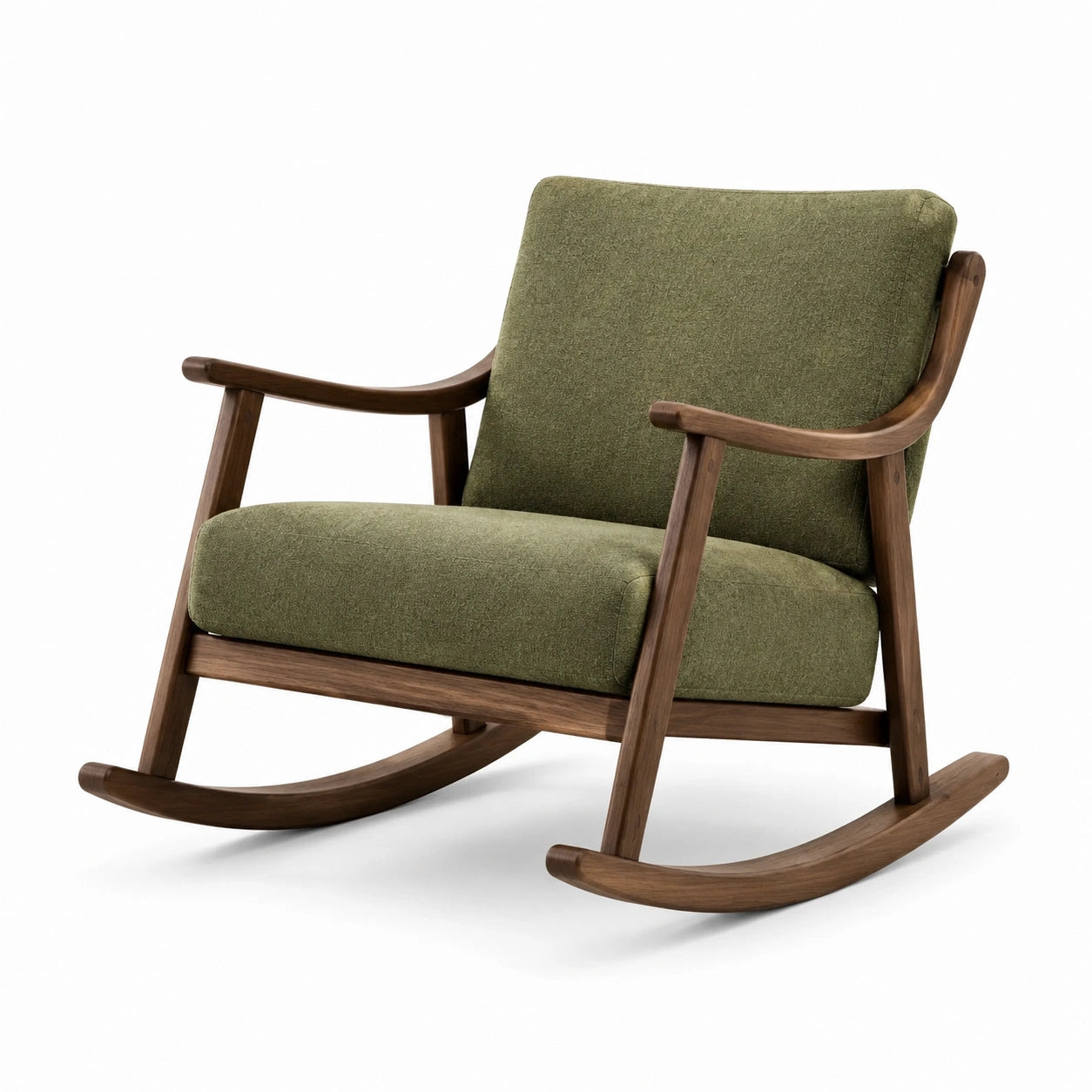 Fauteuil à bascule en bois et tissu polyester vert