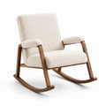 Fauteuil à bascule en bois noyer tissu bouclé beige