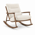 Fauteuil à bascule en bois et tissu bouclé blanc