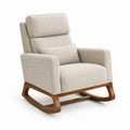 Fauteuil à bascule en bois et tissu beige