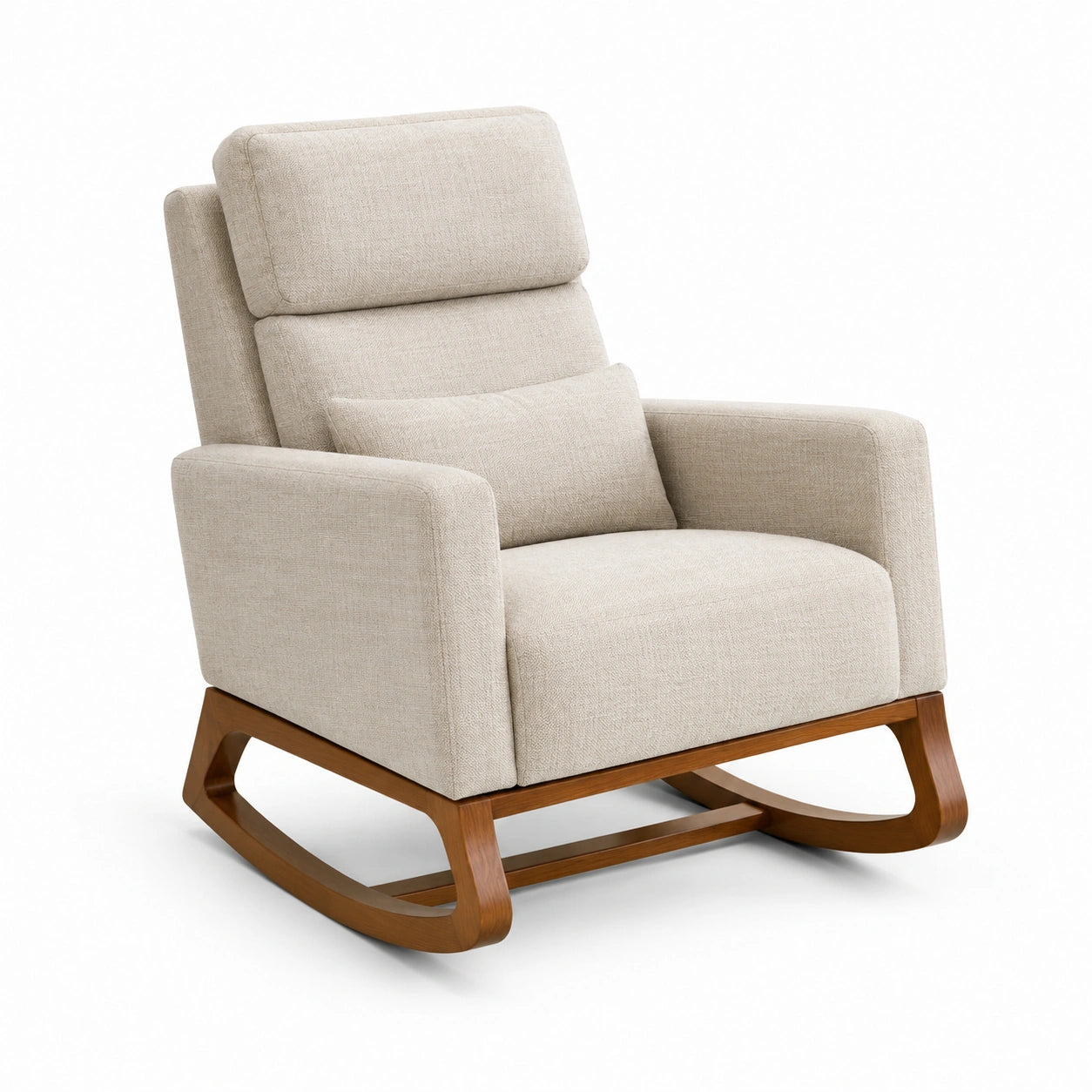 Fauteuil à bascule en bois et tissu beige