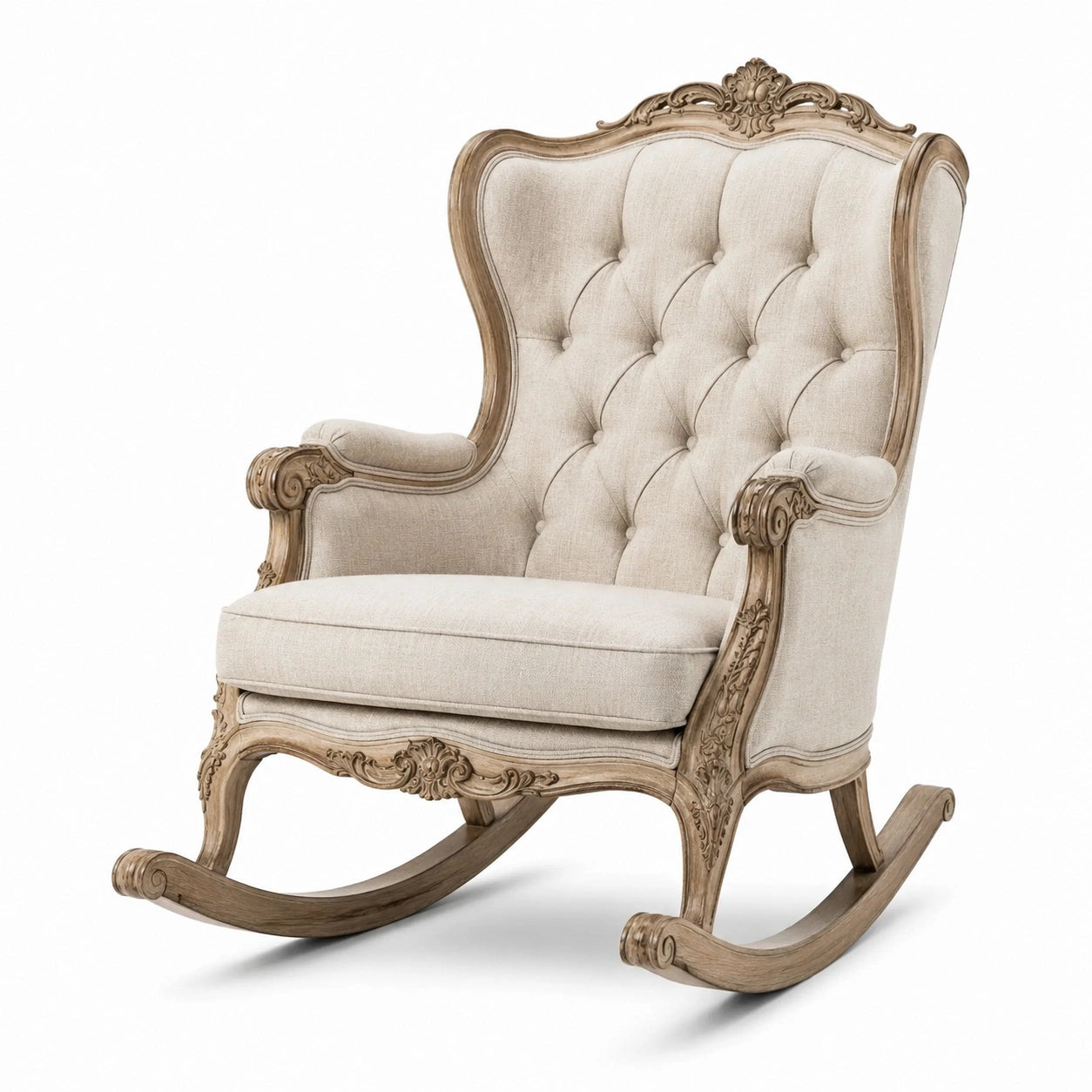 Balancelle en bois avec tissu en lin beige