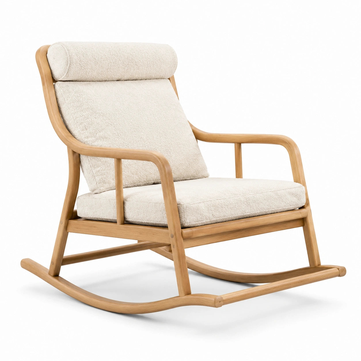 Fauteuil à bascule en bois de hêtre avec tissu beige